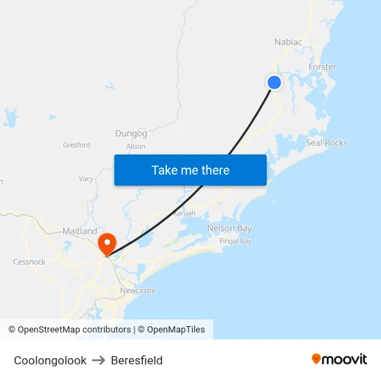 Coolongolook to Beresfield map