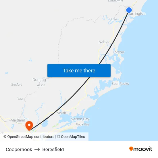 Coopernook to Beresfield map