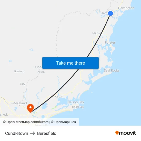Cundletown to Beresfield map