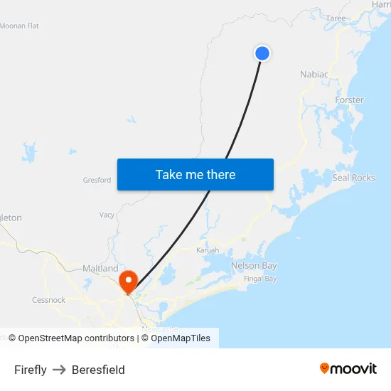 Firefly to Beresfield map