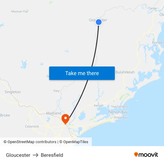 Gloucester to Beresfield map