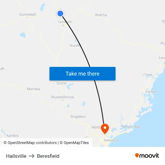 Hallsville to Beresfield map