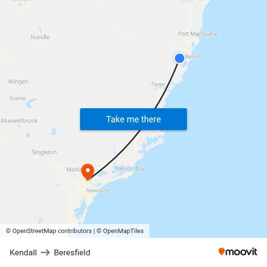 Kendall to Beresfield map