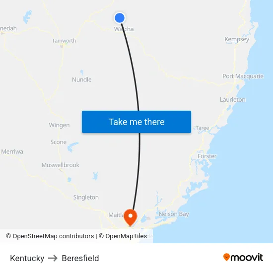 Kentucky to Beresfield map