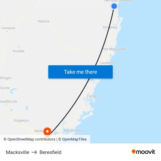 Macksville to Beresfield map