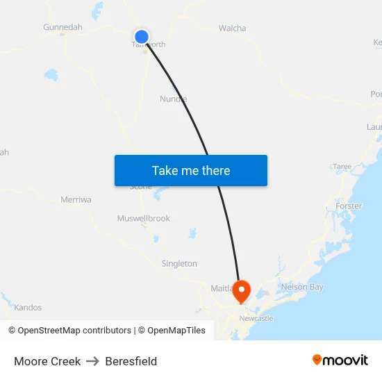 Moore Creek to Beresfield map