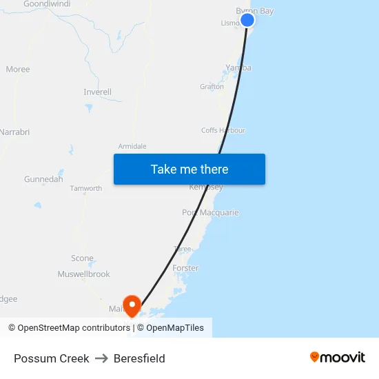 Possum Creek to Beresfield map