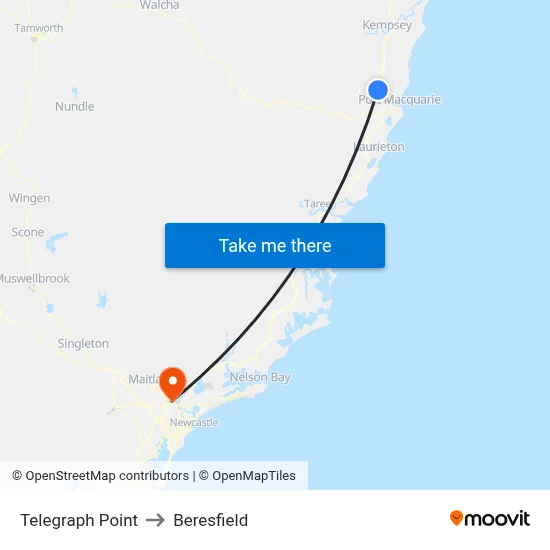 Telegraph Point to Beresfield map