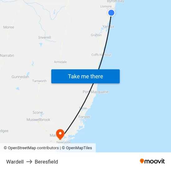 Wardell to Beresfield map