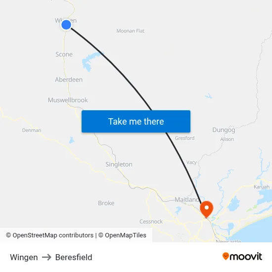 Wingen to Beresfield map
