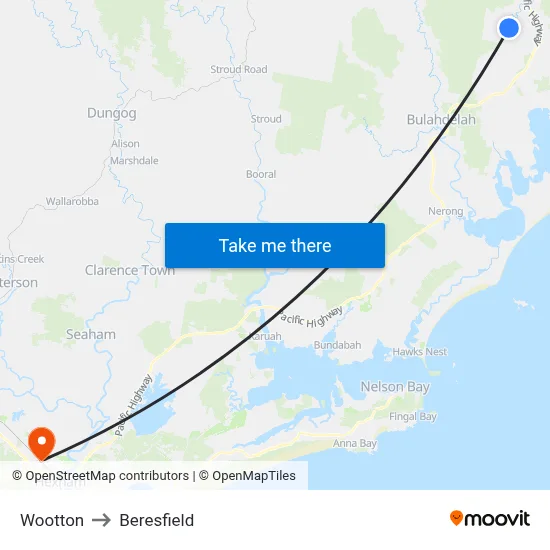 Wootton to Beresfield map