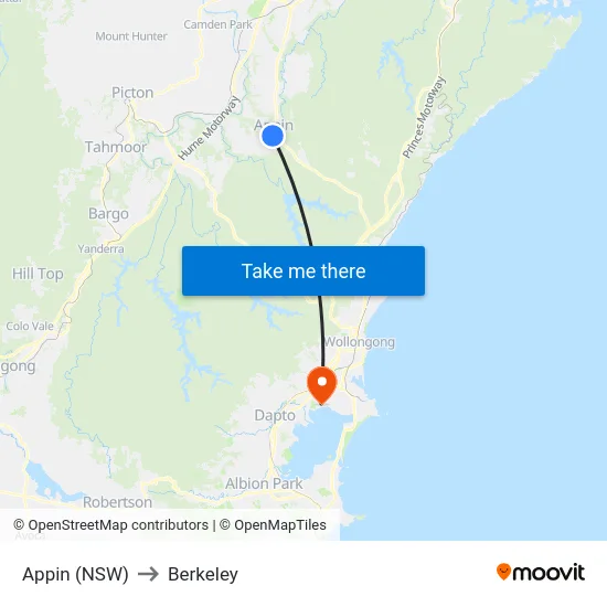 Appin (NSW) to Berkeley map