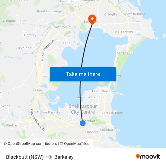 Blackbutt (NSW) to Berkeley map