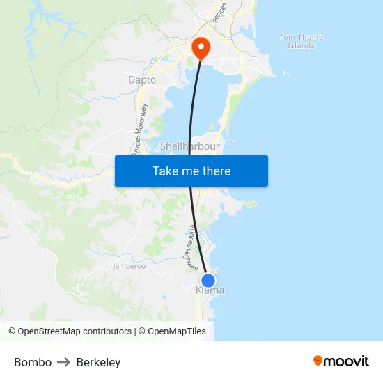 Bombo to Berkeley map