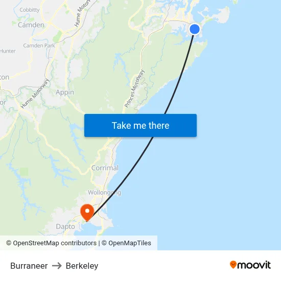 Burraneer to Berkeley map