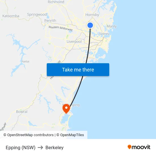 Epping (NSW) to Berkeley map