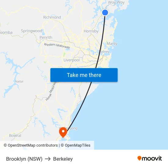 Brooklyn (NSW) to Berkeley map