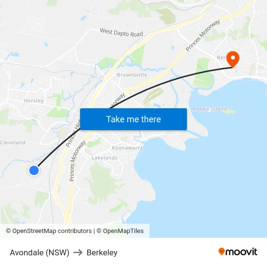Avondale (NSW) to Berkeley map
