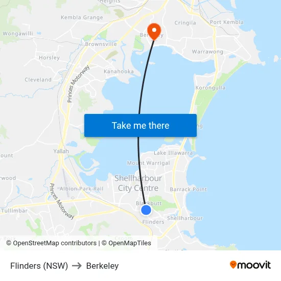 Flinders (NSW) to Berkeley map