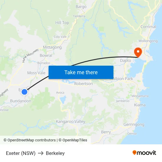 Exeter (NSW) to Berkeley map