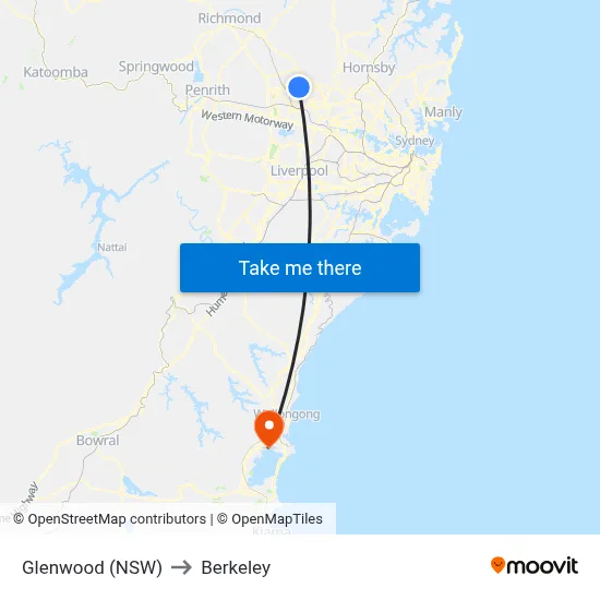 Glenwood (NSW) to Berkeley map