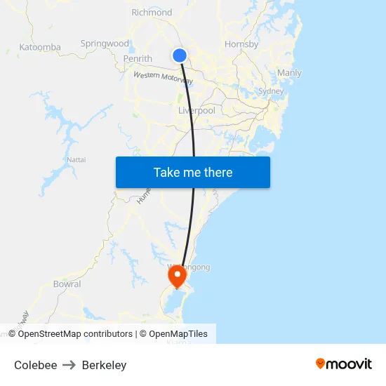 Colebee to Berkeley map