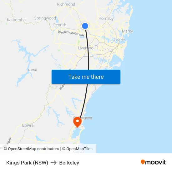Kings Park (NSW) to Berkeley map