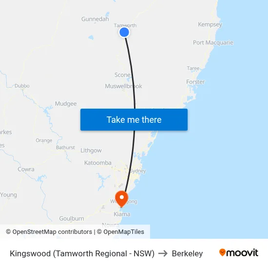 Kingswood (Tamworth Regional - NSW) to Berkeley map