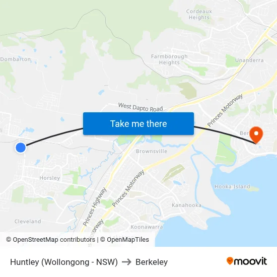 Huntley (Wollongong - NSW) to Berkeley map