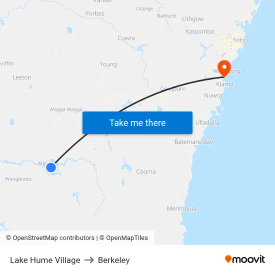 Lake Hume Village to Berkeley map