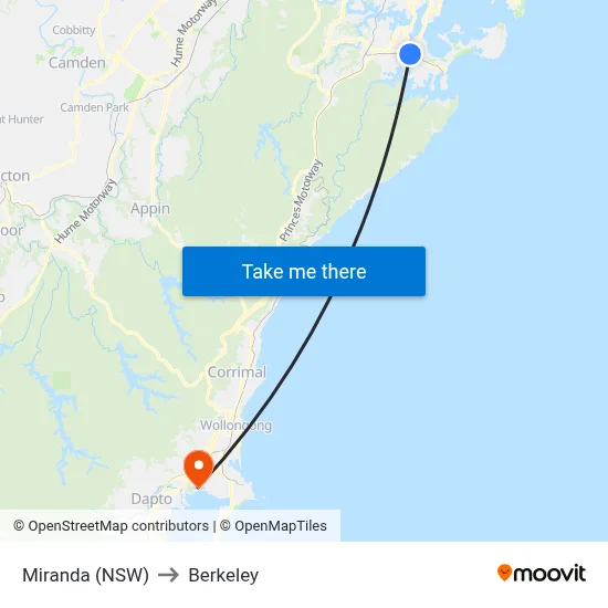 Miranda (NSW) to Berkeley map