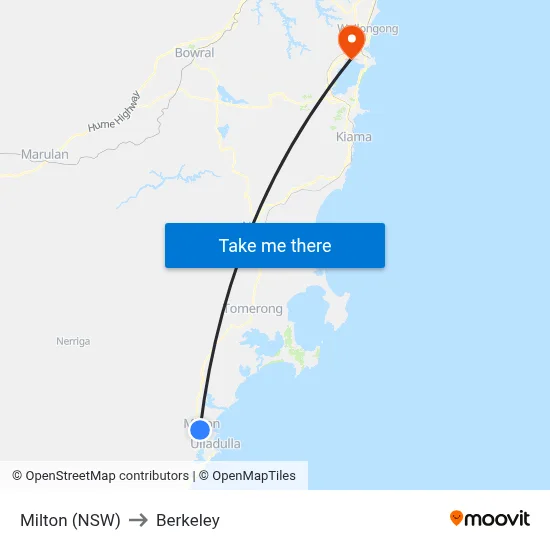 Milton (NSW) to Berkeley map