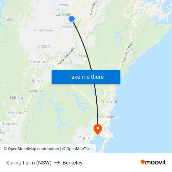 Spring Farm (NSW) to Berkeley map