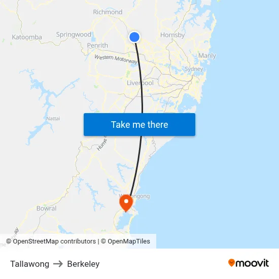 Tallawong to Berkeley map