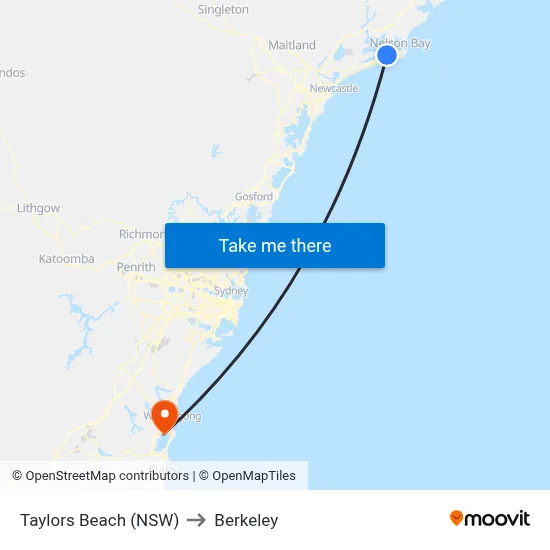 Taylors Beach (NSW) to Berkeley map
