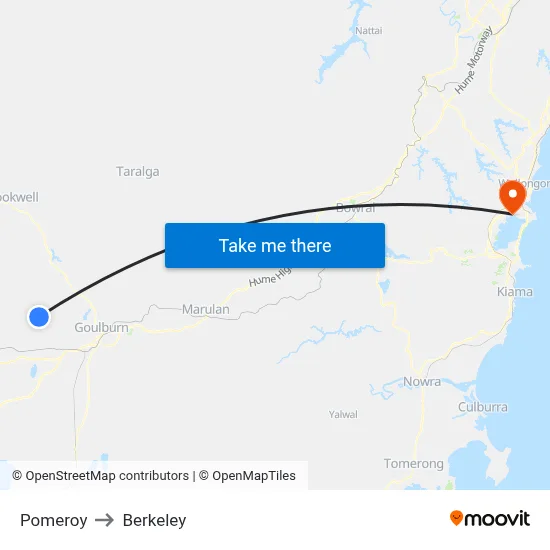 Pomeroy to Berkeley map