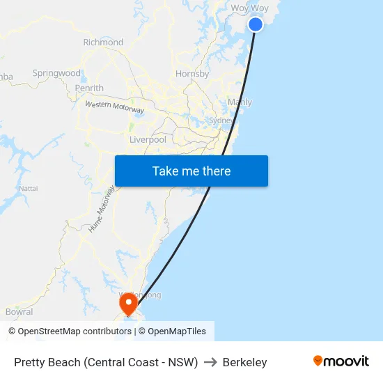 Pretty Beach (Central Coast - NSW) to Berkeley map