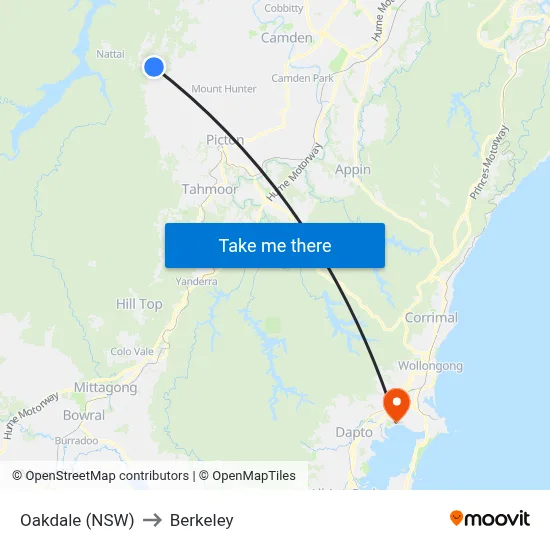 Oakdale (NSW) to Berkeley map