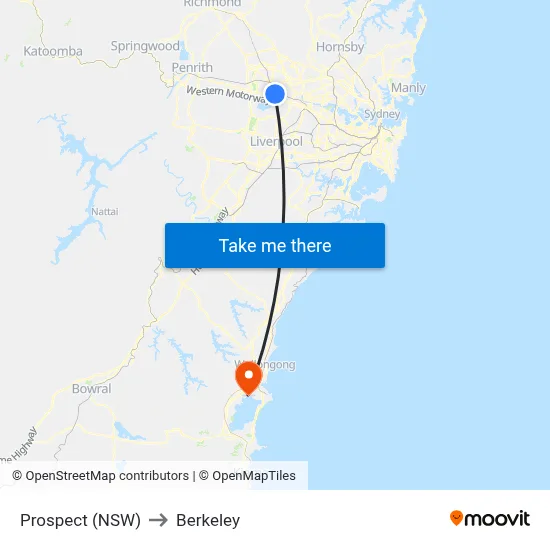 Prospect (NSW) to Berkeley map