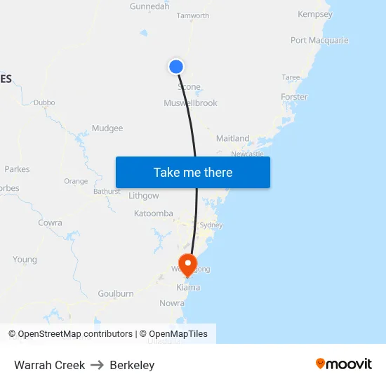 Warrah Creek to Berkeley map