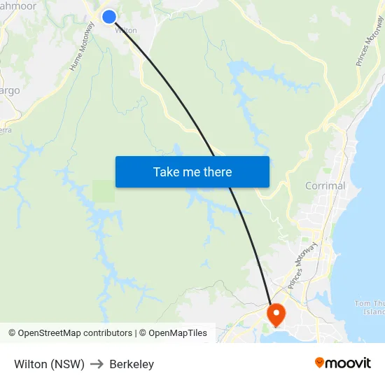 Wilton (NSW) to Berkeley map