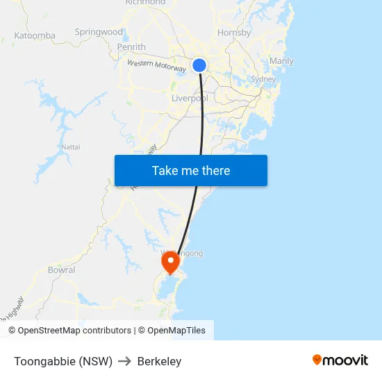 Toongabbie (NSW) to Berkeley map