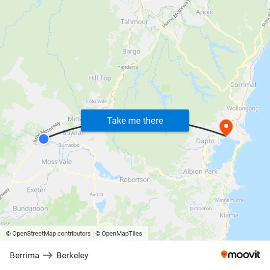 Berrima to Berkeley map