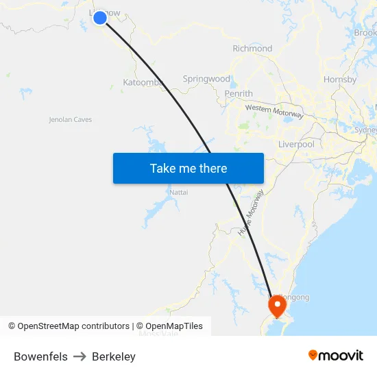 Bowenfels to Berkeley map