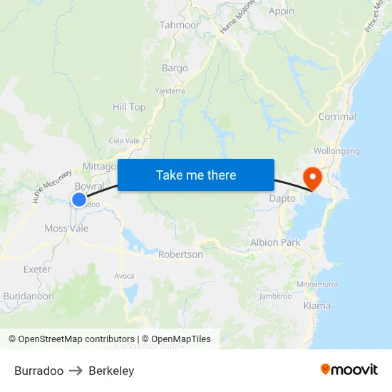 Burradoo to Berkeley map