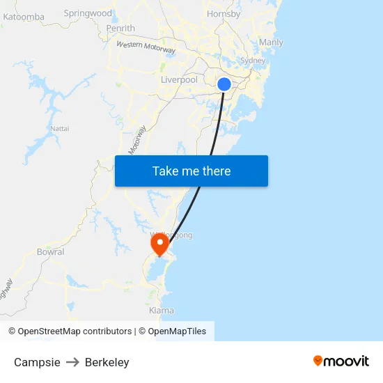 Campsie to Berkeley map