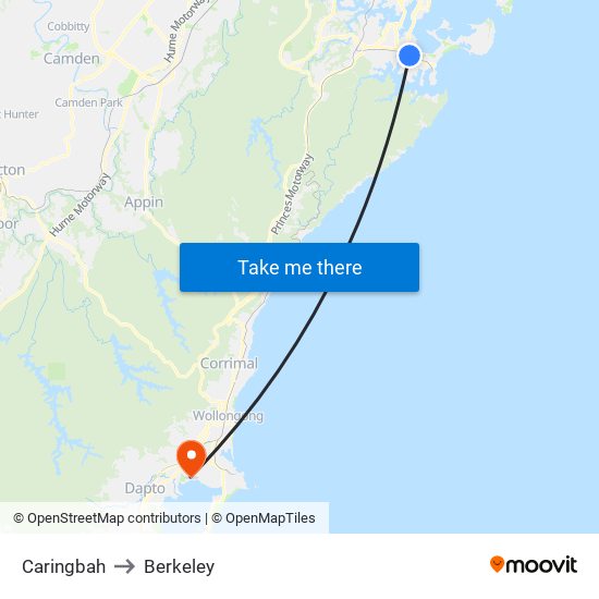 Caringbah to Berkeley map