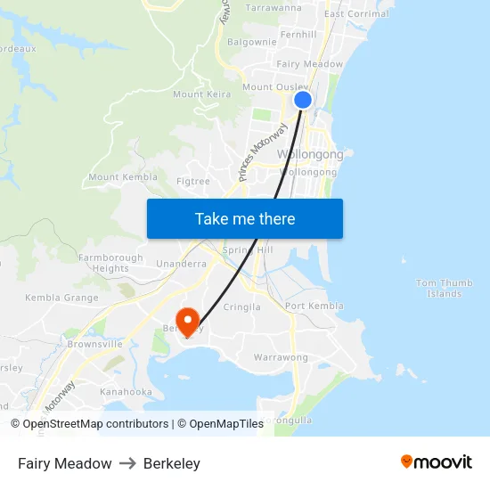 Fairy Meadow to Berkeley map
