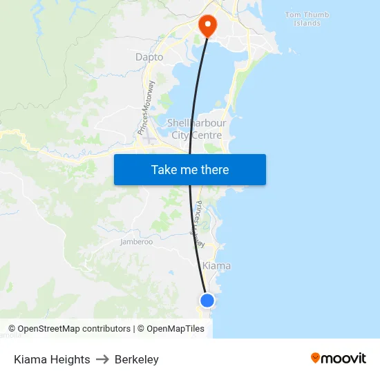 Kiama Heights to Berkeley map