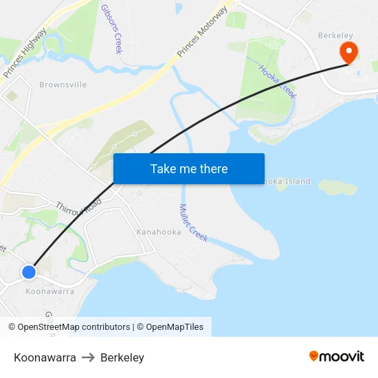 Koonawarra to Berkeley map